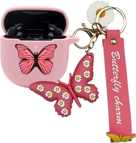Miniatura 7 de Funda para auriculares Bose QuietComfort II 2022, lindo dije de mariposa de dibujos animados de silicona suave para mujeres, niñas y hombres, Negro
