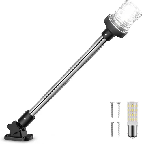 Obcursco Luces de popa de barco, IP67 impermeable, plegable, luz LED blanca de anclaje para lanchas marinas, pontones, pesca, lubinas y Jon (18 18"