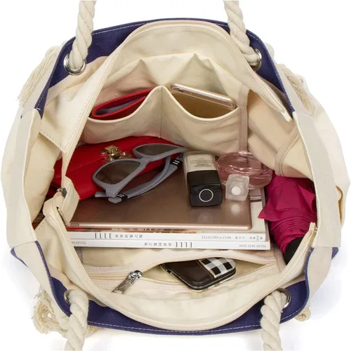 Miniatura 4 de Malirona Bolso grande de viaje a la playa con asa de cuerda de algodón, XL, Casual
