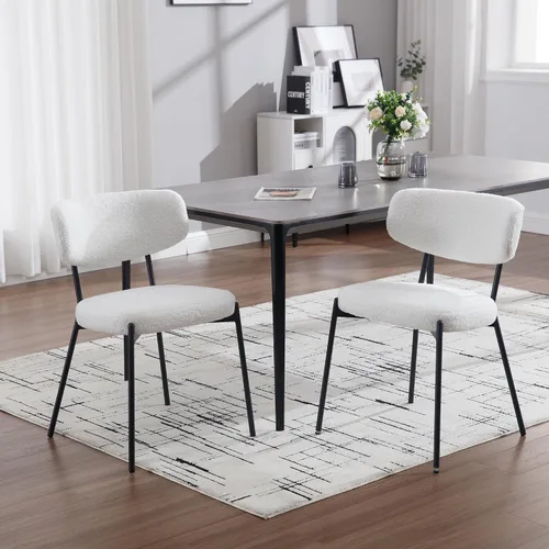 Miniatura 8 de KCC Juego de 6 sillas de comedor Boucle, sillas modernas de mediados de siglo tapizadas, elegantes sillas de cocina Sherpa, sillas de acento