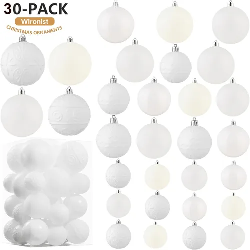 Miniatura 3 de Wironlst - Adornos de bola de Navidad de 30 piezas, adornos de Navidad de plástico irrompibles para árbol de Navidad, vacaciones, boda, fiesta Blanco