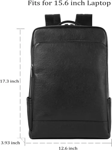 Miniatura 2 de Mochila para portátil de cuero genuino de 15.6 pulgadas para hombres y mujeres, mochila de viaje de negocios, mochila de senderismo (1#negro)