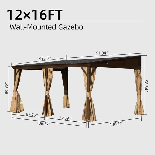 Miniatura 35 de Domi - Solárium de pared montado de 10 x 14 pies, solárium de pared con techo inclinado de policarbonato de aluminio, casa de pantalla de PC
