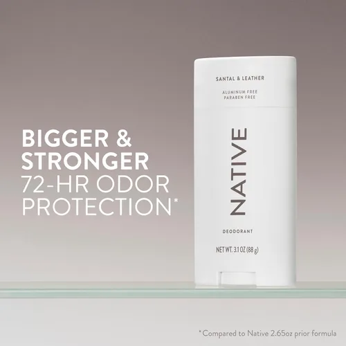Miniatura 2 de Native Desodorante sin aluminio, Santal y cuero, barra de tamaño grande, control de olores de 72 horas, para mujeres y hombres, contiene