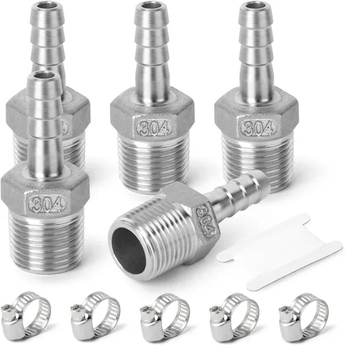 Miniatura 9 de TAISHER 5 PIEZAS Accesorios de Púa para Manguera de Acero Inoxidable 304, Accesorios de Cerveza Casera Púa de 1" x 1/2" MNPT con 5 PIEZAS