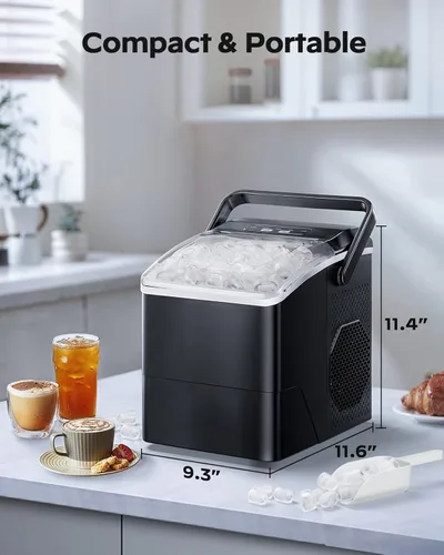 Miniatura 6 de HOMEZAY Encimera para hacer hielo, 9 cubos listos en 6 minutos, 26 libras por día, máquina de hielo con 2 tamaños de hielo y autolimpieza, máquina