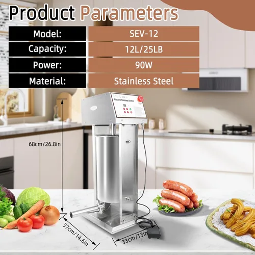 Miniatura 7 de Hakka Procesador de Alimentos Comercial de 25 LB de Acero Inoxidable Eléctrico para Embutir Salchichas y Fabricante Vertical de Relleno de Salchichas