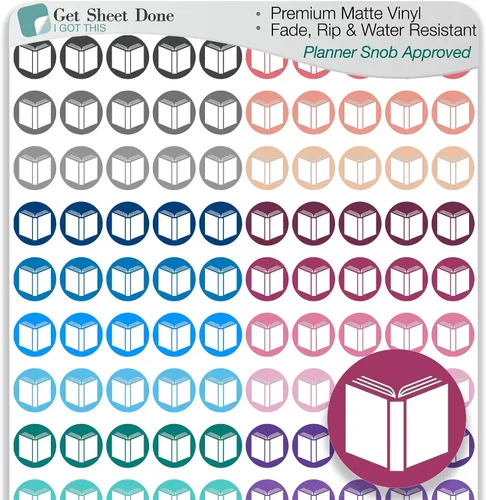 Adhesivo de Planificador con Icono de Libro / Vinilo de 110 Iconos de Punto (3,3 cm) / Club de Lectura, Tiempo de Lectura, Cuidado Personal, Tareas,