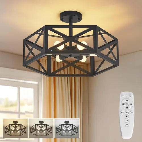 Miniatura 10 de Lámpara de Techo Moderna Semi Empotrada, Lámpara de Techo de Montaje Empotrado Hexagonal de 3 Luces para Luminaria de Comedor, Luminarias