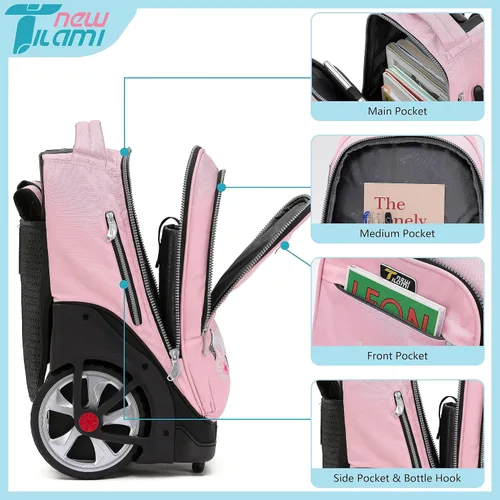 Miniatura 3 de NEW TILAMI Mochila con ruedas de 19 pulgadas con bolsa de almuerzo para niñas y niños, mochila para laptop con ruedas, bolsa de mano duradera