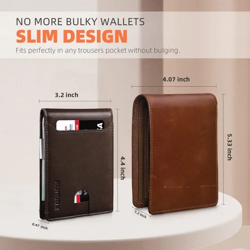 Miniatura 117 de RUNBOX - Carteras delgadas para hombre, cartera de piel con pinza para el dinero, cartera de bolsillo frontal con bloqueo RFID, tarjetero