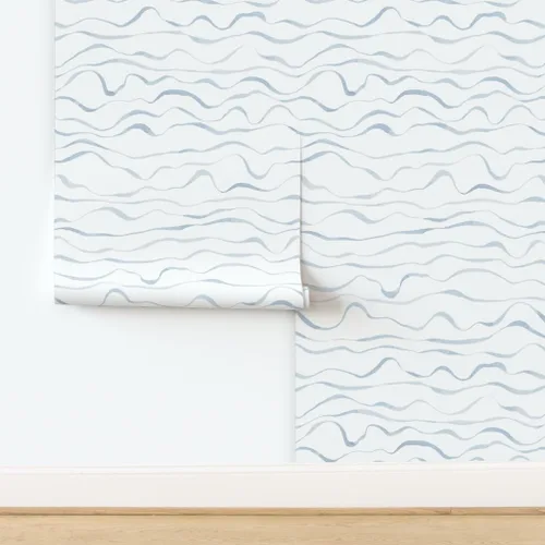 Miniatura 4 de Papel tapiz autoadhesivo de 3 x 2 pies – Papel tapiz extraíble personalizado con ondas de acuarela azul claro y gris Spoonflower
