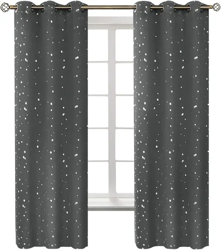 Miniatura 74 de BGment Cortinas opacas para dormitorio infantil, con aislamiento térmico, con ojales, estampado de estrellas plateadas, cortinas para oscurecer