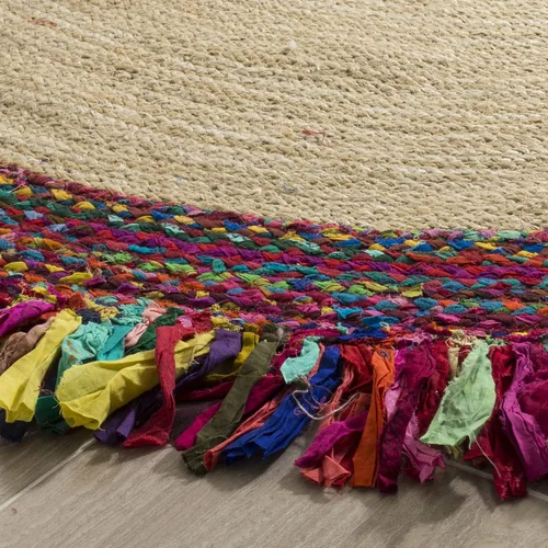 Miniatura 3 de SAFAVIEH Cape Cod Collection - Alfombra redonda de 4 pies, color marfil y rojo, hecha a mano con flecos de yute y algodón, ideal para zonas de alto
