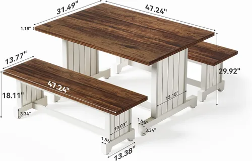 Miniatura 7 de LITTLE TREE Juego de mesa de comedor para 4 personas con 2 bancos, mesa de cocina moderna con tablero de MDF, comedor que ahorra espacio