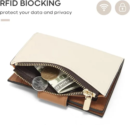 Miniatura 4 de AOLUC Carteras pequeñas para mujer de cuero auténtico con bolsillo de bloqueo RFID cartera delgada para mujer tarjetero de viaje tarjetero
