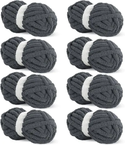HOMBYS Hilo de Chenille Grueso Carbón para Crochet, Hilo Grueso Espeso y Esponjoso para Tejer, Hilo Súper Grueso para Tejer Mantas a Mano, Hilo de