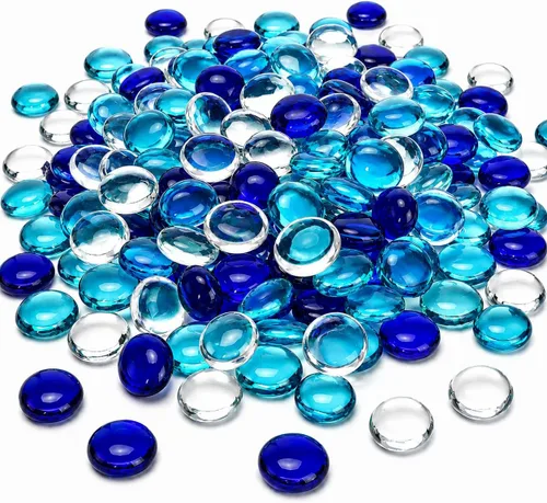 Miniatura 14 de GRISUN Vidrio para hoguera con brillo azul océano Pacífico de 1/2 pulgada, rocas de vidrio redondas de 10 libras para chimenea natural o propano