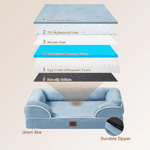 Miniatura 5 de EHEYCIGA - Cama ortopédica XL de perro grande/muy grande, impermeable, de espuma viscoelástica y espuma tipo caja de huevos, bordes elevados, azul