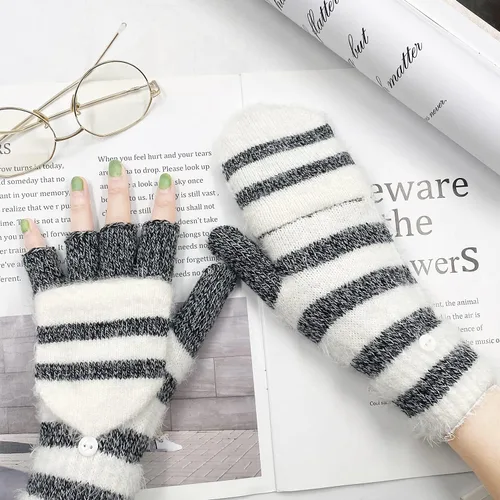 Miniatura 110 de Beurlike Guantes de invierno para mujer, de lana cálida, a prueba de viento, convertibles, sin dedos