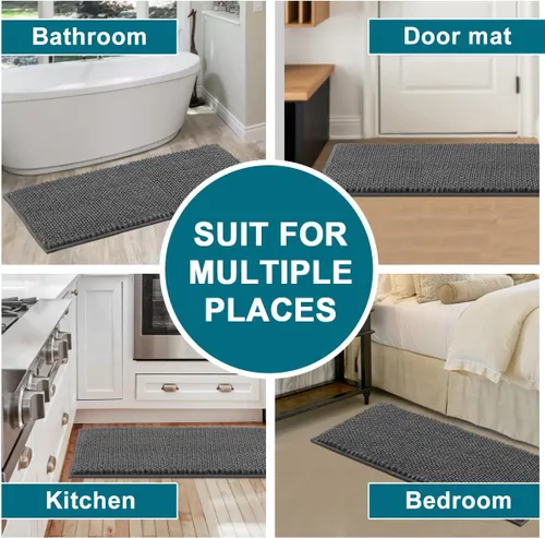 Miniatura 8 de Turquoize Alfombra de baño de felpilla lanuda de 47 x 20 pulgadas, paquete de 17 x 24 pulgadas, tapete de baño de felpilla antideslizante, color gris