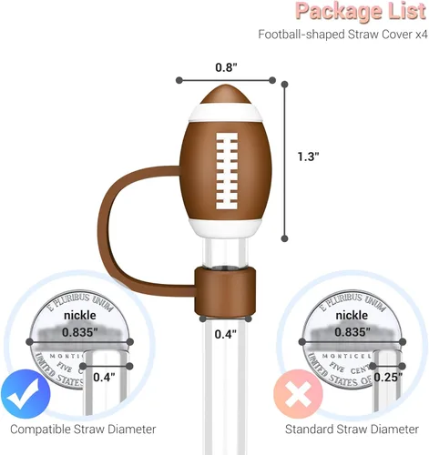 Miniatura 2 de 4 tapas de paja de fútbol para accesorios de copa Stanley, adornos de paja para popotes reutilizables de 0.4 pulgadas, sin BPA, bonitas fundas