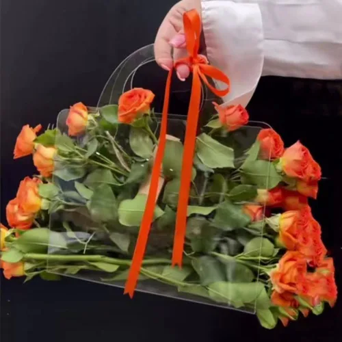 Miniatura 2 de Bolsas de flores transparentes con asas para ramos de floristería, suministros de embalaje, 10 unidades, día de San Valentín, 13.7 x 9.8 x 4.7