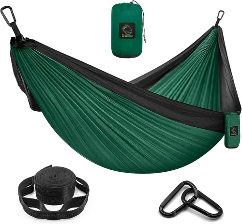 Miniatura 12 de Grassman Hamaca de camping doble y individual hamaca portátil con correas de árbol, hamacas de paracaídas de nailon ligero, accesorios