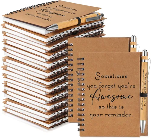 Honoson 30 Juegos de Cuadernos en Espiral, Regalos de Agradecimiento para Empleados, Diarios Inspiracionales con Bolígrafos de Bambú Retráctiles a
