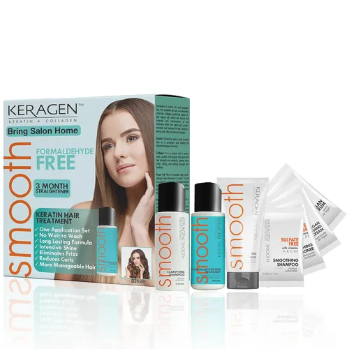KERAGEN At-Home Kit de tratamiento de alisado de queratina, soplado exprés sin formaldehído para cabello grueso y encrespado | Tiempo de espera de 0