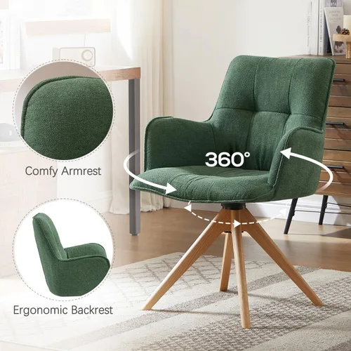 Miniatura 6 de Zouron Silla de escritorio giratoria sin ruedas, silla de oficina tapizada con patas de madera de roble, sillón moderno para espacios pequeños