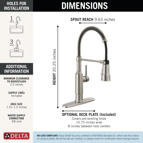 Miniatura 3 de Delta Theodora Pro - Grifo de cocina comercial estilo profesional con rociador desplegable, grifo de fregadero de cocina de níquel cepillado de un