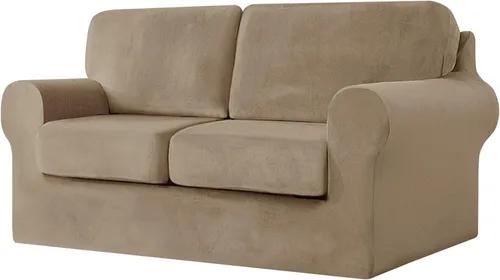 Miniatura 74 de UNBBRRL Fundas de sofá de 3 piezas para sofá, funda de terciopelo elástico para sillón con 1 funda de cojín de asiento y 1 funda de respaldo