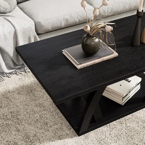 Miniatura 5 de FROMJBEST - Mesa de café de estilo rústico con estante, mesa de café moderna, mesa de café negra para sala de estar, mesas de sala de estar, 47" Gris