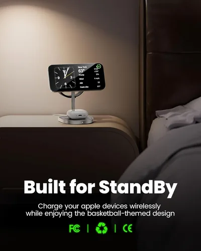 Miniatura 6 de KU XIU X85 - Estación de carga 3 en 1 de 3 puntos para Apple, soporte de cargador inalámbrico magnético de aleación de aluminio con mini baloncesto