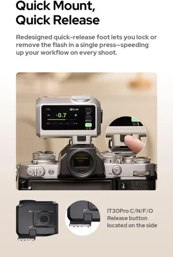 Miniatura 8 de Godox iT30 Pro F Mini cámara Flash para cámara Fujifilm, modo TTL exposición automática, HSS 1/8000s, 2.4G maestro/receptor inalámbrico, compatible