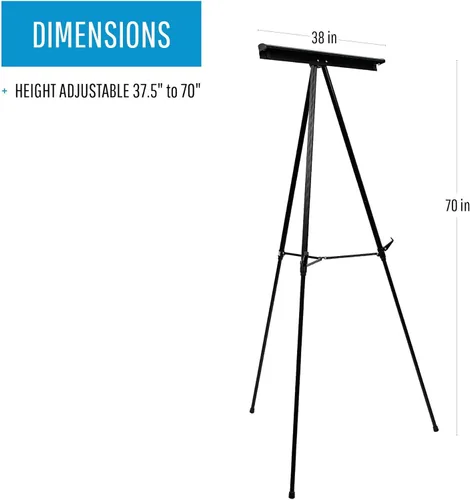 Miniatura 2 de MasterVision Caballete telescópico resistente de 3 patas, altura ajustable de 37.5 a 69 pulgadas, plateado, FLX05102MV