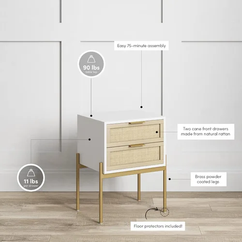 Miniatura 4 de Nathan James Benjamin - Mesita de noche moderna con 1 cajón, mesita de noche rústica con cajón, bordes redondeados con asa de metal, color marrón