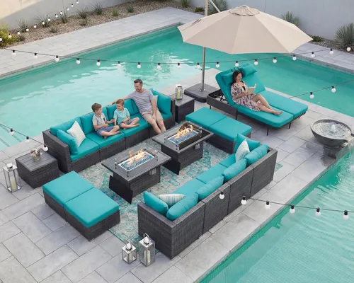 Miniatura 137 de NICESOUL Juego de muebles de patio para exteriores de 7 piezas con mesa para hoguera, gas natural y propano convertible, respaldo alto de 29.3