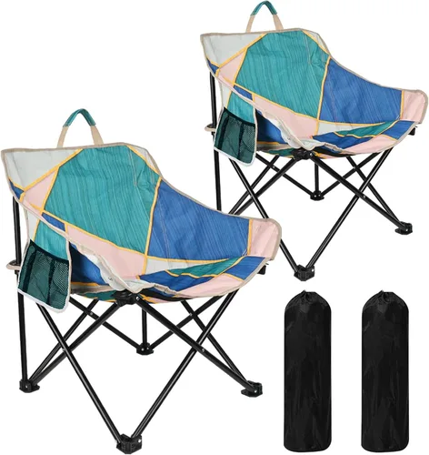 Paquete de 2 sillas de camping para adultos, sofá plegable portátil, fácil de instalar, silla de patio, asiento acolchado para césped, silla de