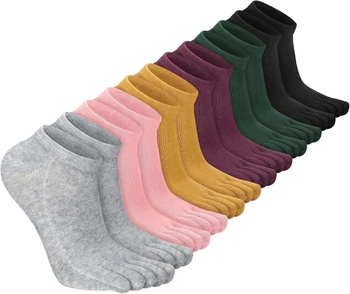 Bencailor 6 pares de calcetines de cinco dedos de algodón transpirable de compresión de color puro para mujeres, hombres, niños, atletismo, correr,