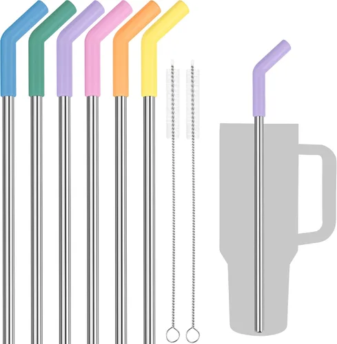 Miniatura 13 de Tomorotec Pajitas de 40 onzas, popote de acero inoxidable de 13 pulgadas con punta extensora de silicona para vaso Stanley Adventure Quencher