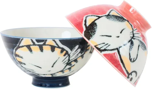 Miniatura 11 de Mino ware - Par de cuencos de arroz japoneses (2 unidades), fabricado en Japón (importación de Japón) MIG005 (gato negro)
