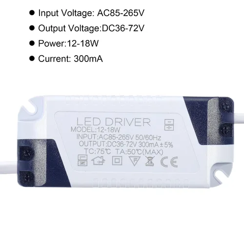 Miniatura 4 de PATIKIL 12-18W 300mA LED Driver, 2pcs AC 85-265V Salida 36-72V DC Conector macho Conector Rectificador de corriente constante Transformador Fuente