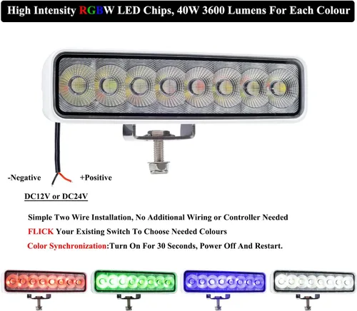 Miniatura 2 de RGBW - Luz LED para esparcidor de barcos, luces marinas impermeables para muelle de cubierta, 2 barras de luz de inundación de 6.7 pulgadas