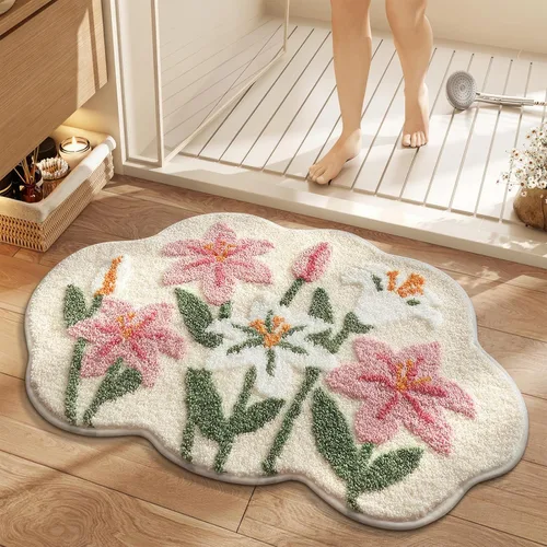 Miniatura 14 de Floral Pansy Bath Mat, Soft Non-Slip Plush Bathroom Rug with Colorful Flower Pattern, Ultra Absorbent Microfiber Shaggy Bath Rug, Machine Washable