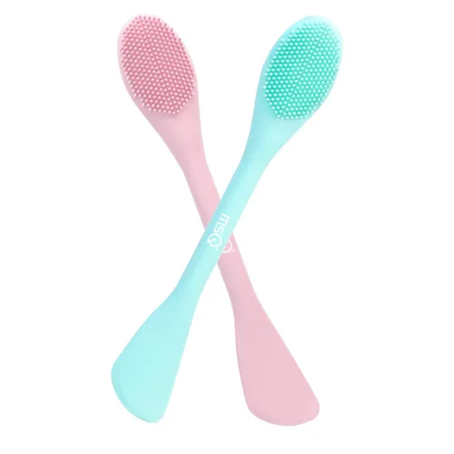 MSQ Cepillo de silicona para máscara facial, limpiador facial suave, paquete de 2 cepillos de doble extremo para barro, arcilla, máscara mixta de