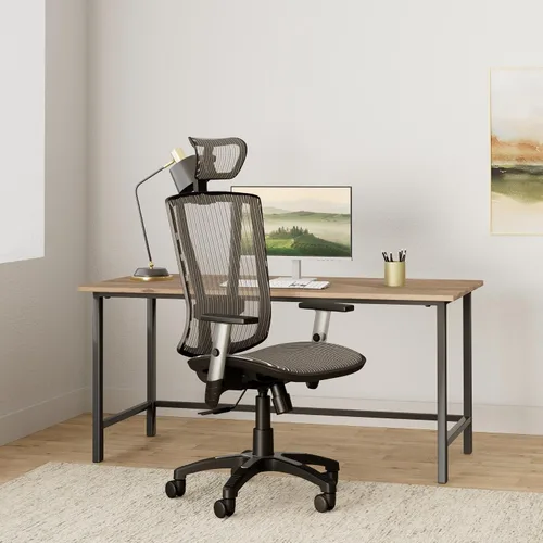 Miniatura 2 de Silla de oficina ergonómica ajustable marrón de 53 pulgadas de alto, silla ergonómica de oficina en casa, silla ergonómica con reposacabezas, sillas