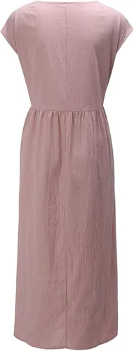 Miniatura 4 de Vestido de lino y algodón para mujer, para verano, playa, casual, holgado, sin mangas, cuello redondo, holgado, con bolsillos