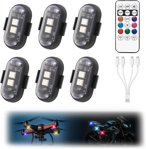 Luz estroboscópica LED inalámbrica con control remoto, 8 colores, impermeable, anticolisión, carga USB, luces LED de advertencia, luces LED